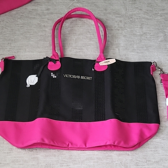 Victoria's Secret Handbags - Victoria's Secret Black and Hot Pink Tote